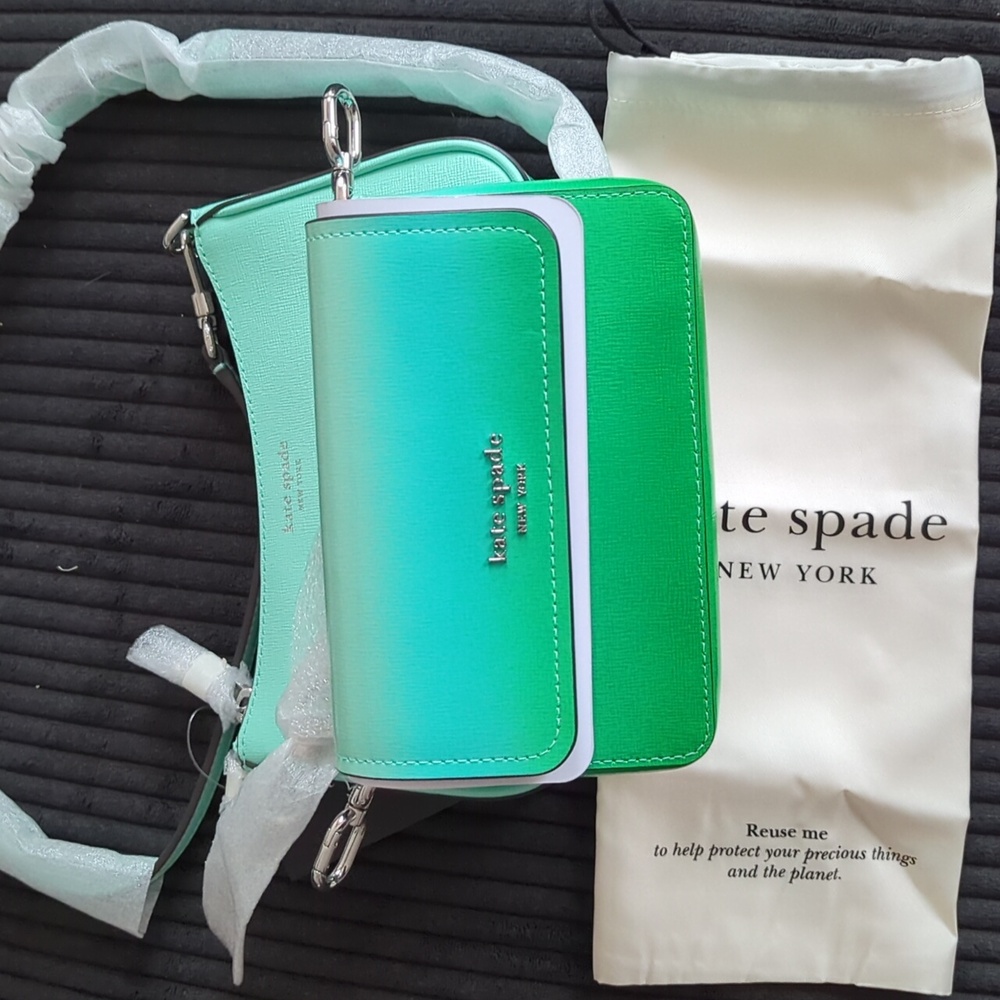Kate Spade  Green Double Crossbody Leather Bag -2 pieces - Picture 5 of 7